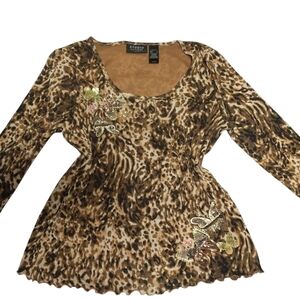 Liz Claiborne Women's Tan Leopard Print Blouse